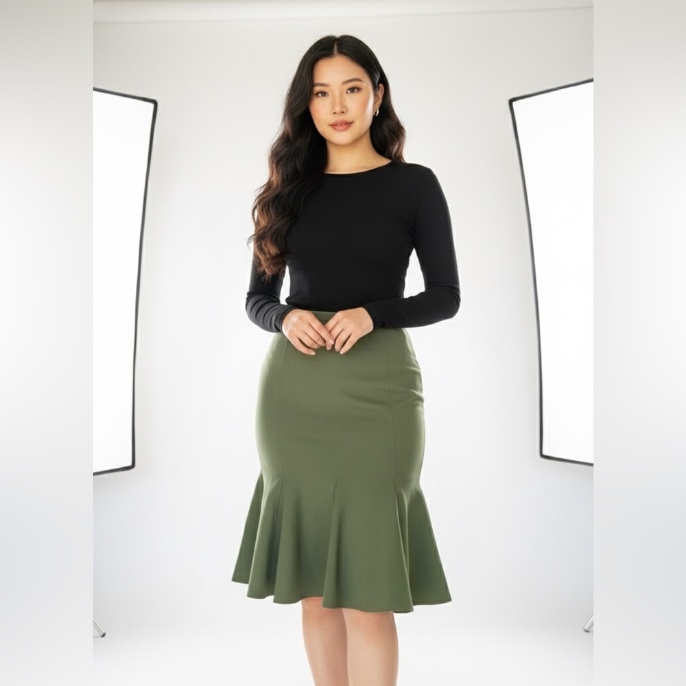 INC‎ International Concepts Women's Tulip Shape Skirt - Olive Green Sz 14